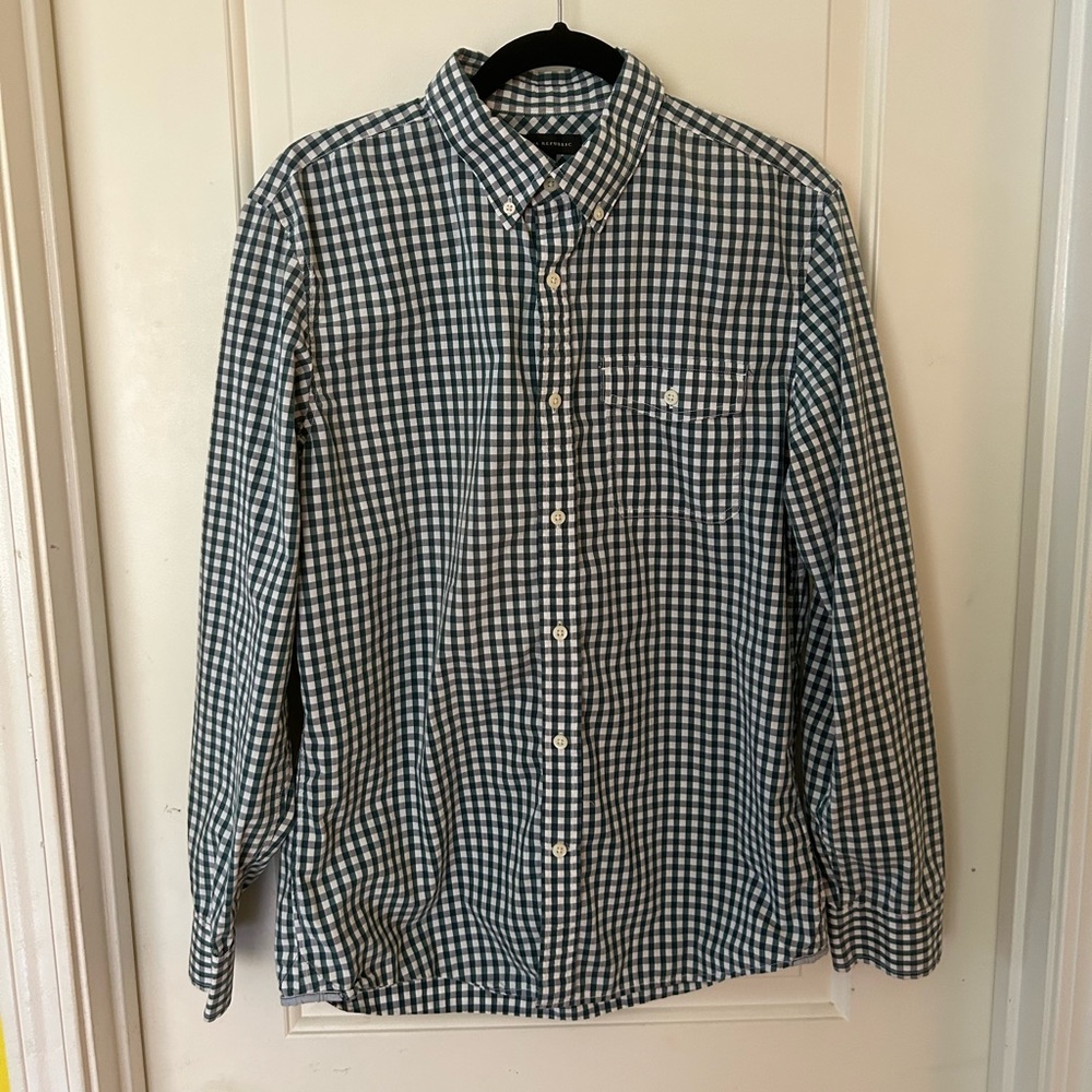 Banana Republic Teal Gingham Button Down